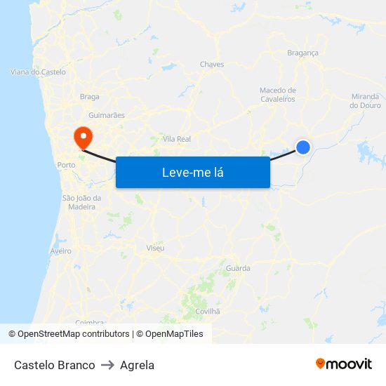 Castelo Branco to Agrela map