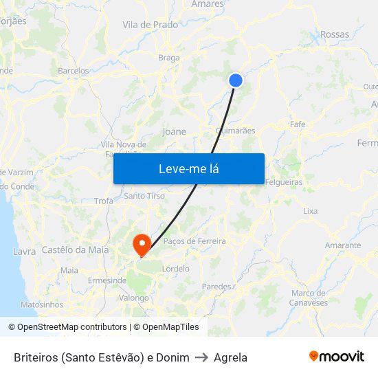 Briteiros (Santo Estêvão) e Donim to Agrela map
