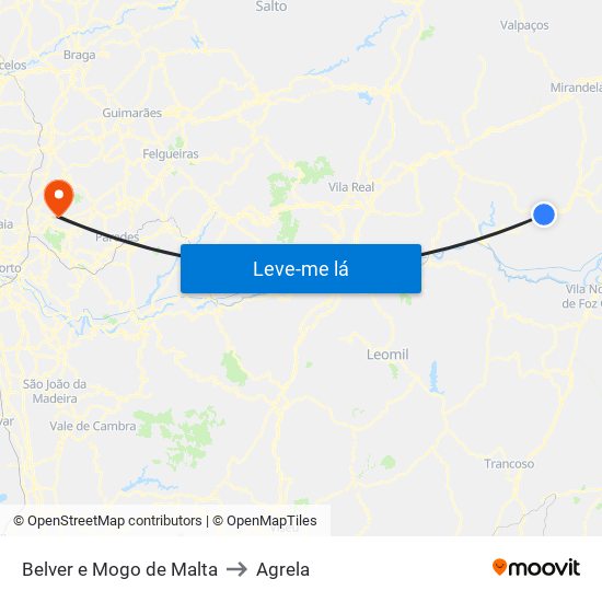 Belver e Mogo de Malta to Agrela map