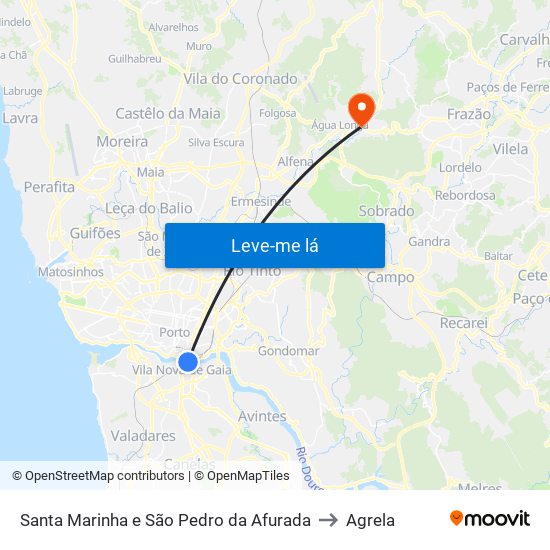 Santa Marinha e São Pedro da Afurada to Agrela map