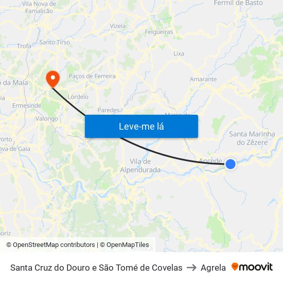 Santa Cruz do Douro e São Tomé de Covelas to Agrela map