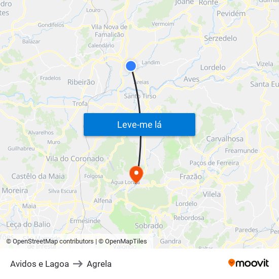 Avidos e Lagoa to Agrela map