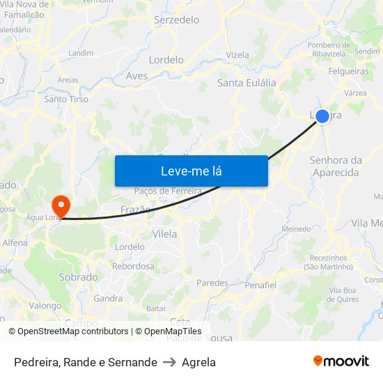 Pedreira, Rande e Sernande to Agrela map