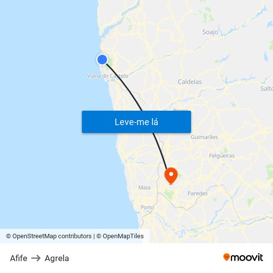 Afife to Agrela map