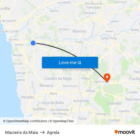 Macieira da Maia to Agrela map