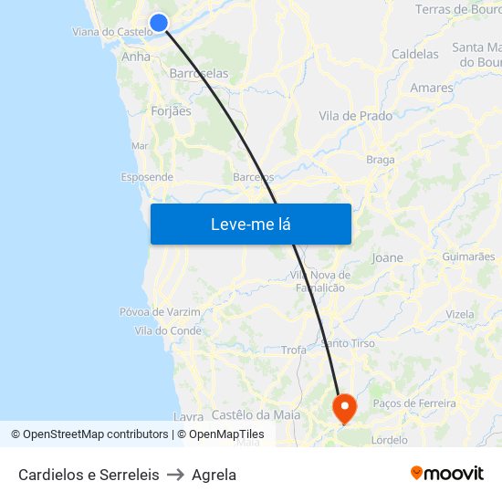 Cardielos e Serreleis to Agrela map