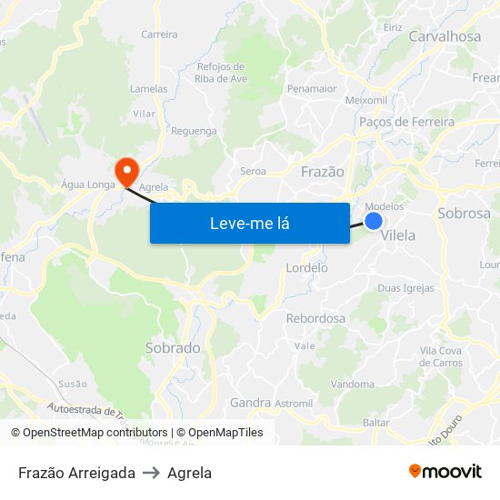 Frazão Arreigada to Agrela map