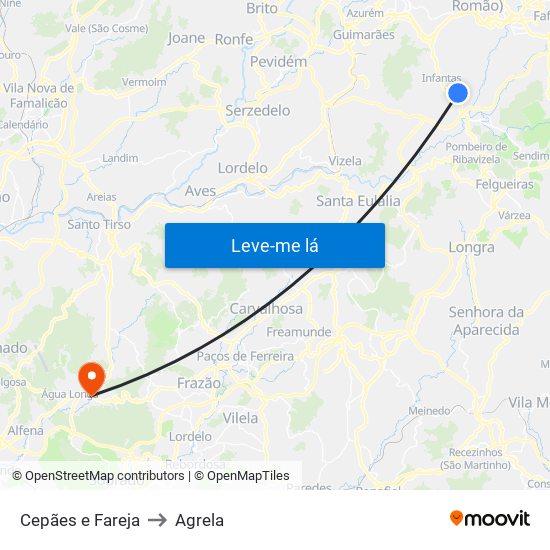 Cepães e Fareja to Agrela map