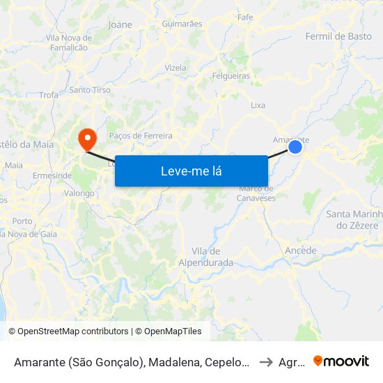 Amarante (São Gonçalo), Madalena, Cepelos e Gatão to Agrela map