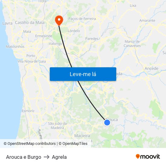 Arouca e Burgo to Agrela map