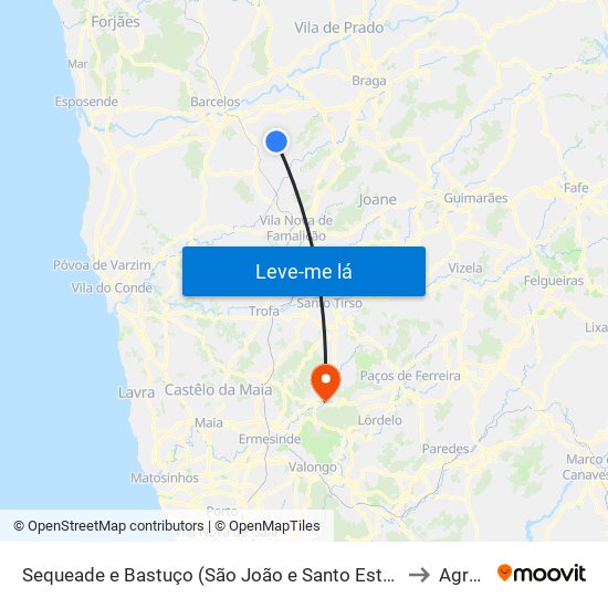 Sequeade e Bastuço (São João e Santo Estêvão) to Agrela map