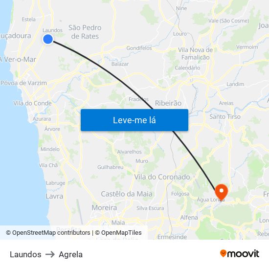 Laundos to Agrela map