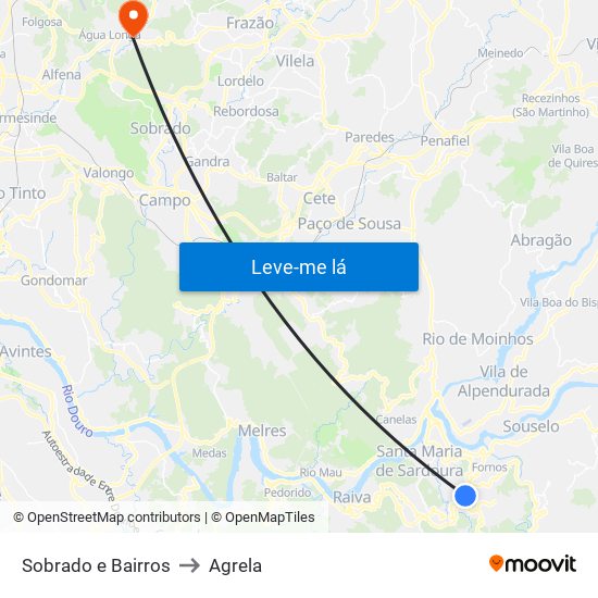 Sobrado e Bairros to Agrela map