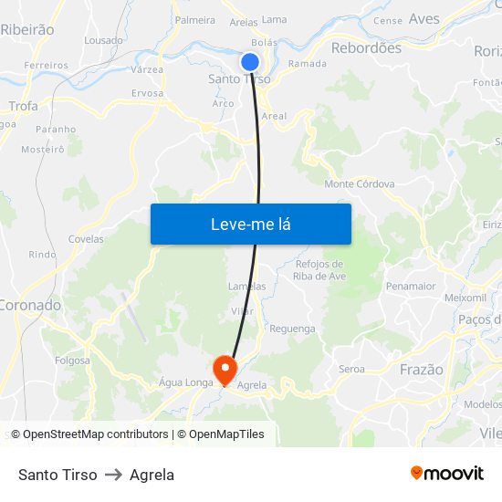 Santo Tirso to Agrela map