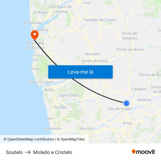 Soutelo to Moledo e Cristelo map