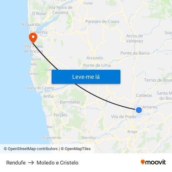 Rendufe to Moledo e Cristelo map