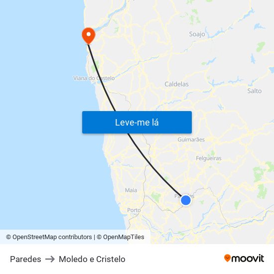 Paredes to Moledo e Cristelo map