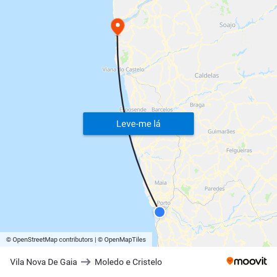 Vila Nova De Gaia to Moledo e Cristelo map