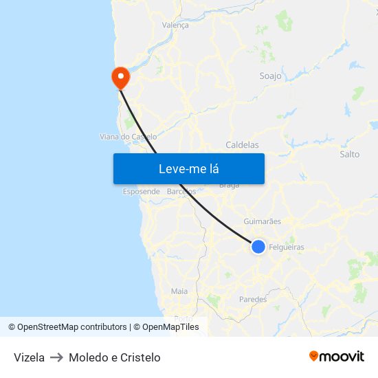 Vizela to Moledo e Cristelo map