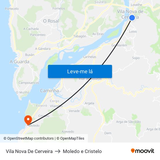 Vila Nova De Cerveira to Moledo e Cristelo map