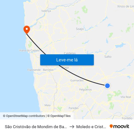 São Cristóvão de Mondim de Basto to Moledo e Cristelo map