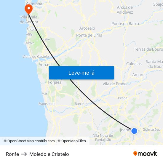 Ronfe to Moledo e Cristelo map