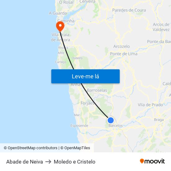 Abade de Neiva to Moledo e Cristelo map