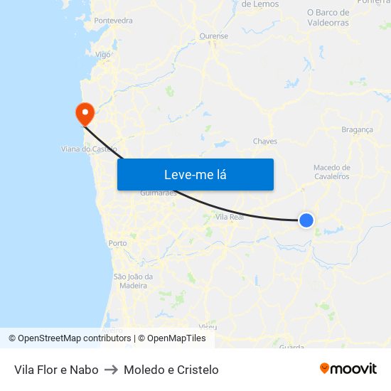 Vila Flor e Nabo to Moledo e Cristelo map