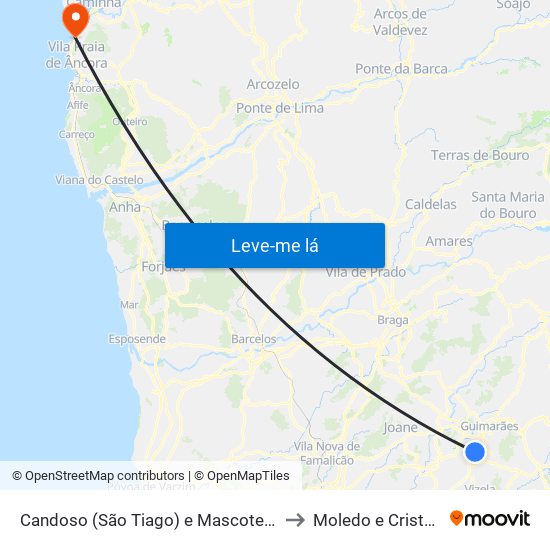 Candoso (São Tiago) e Mascotelos to Moledo e Cristelo map