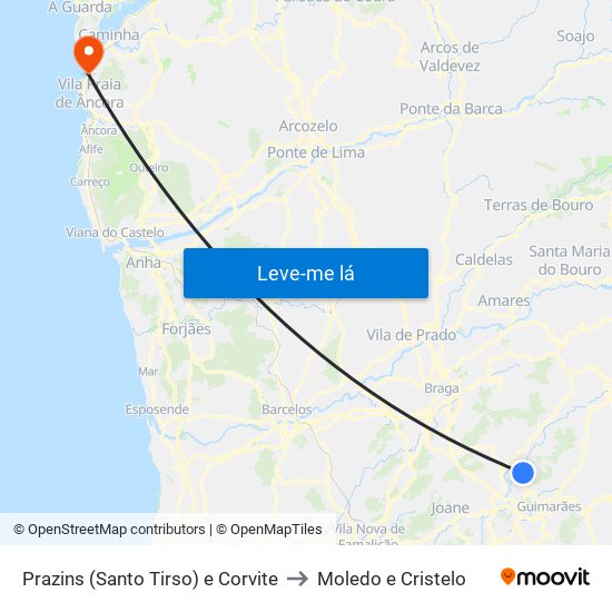 Prazins (Santo Tirso) e Corvite to Moledo e Cristelo map