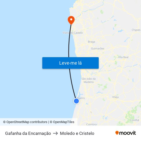 Gafanha da Encarnação to Moledo e Cristelo map