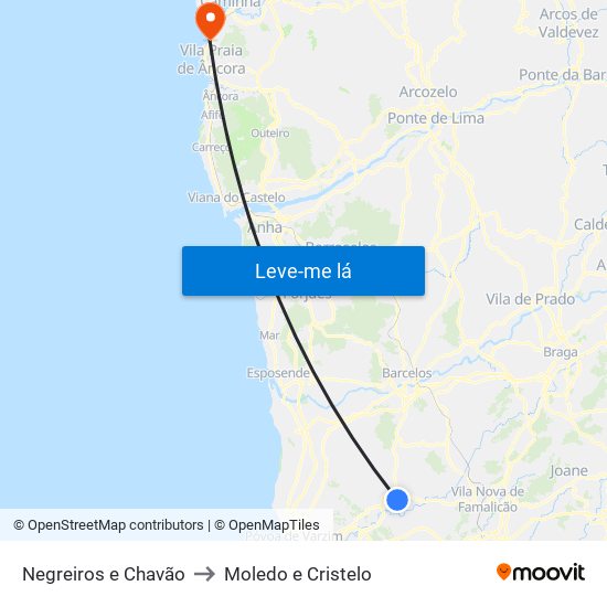 Negreiros e Chavão to Moledo e Cristelo map