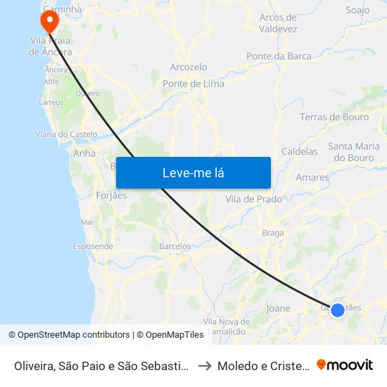 Oliveira, São Paio e São Sebastião to Moledo e Cristelo map