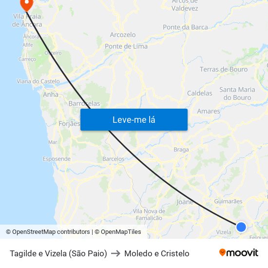 Tagilde e Vizela (São Paio) to Moledo e Cristelo map