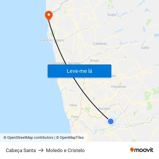 Cabeça Santa to Moledo e Cristelo map