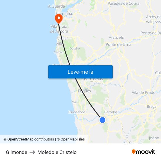 Gilmonde to Moledo e Cristelo map