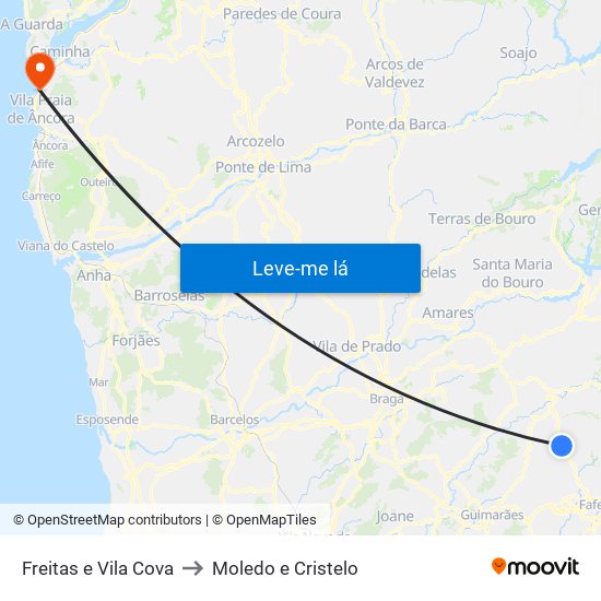 Freitas e Vila Cova to Moledo e Cristelo map