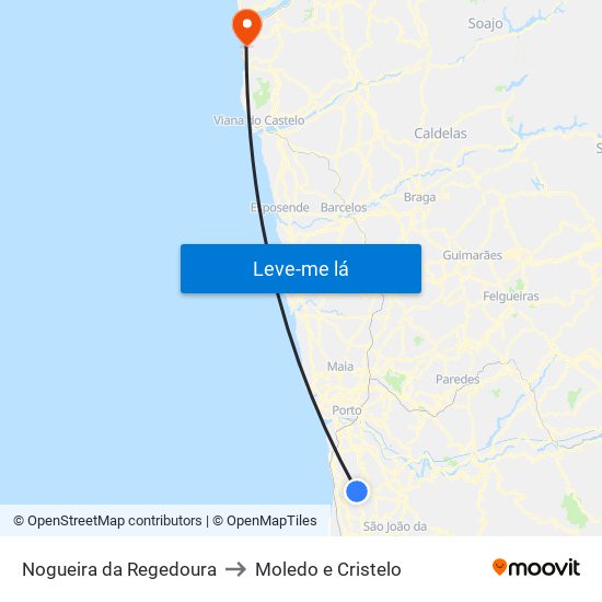 Nogueira da Regedoura to Moledo e Cristelo map