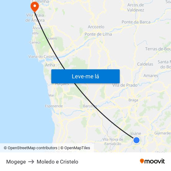 Mogege to Moledo e Cristelo map
