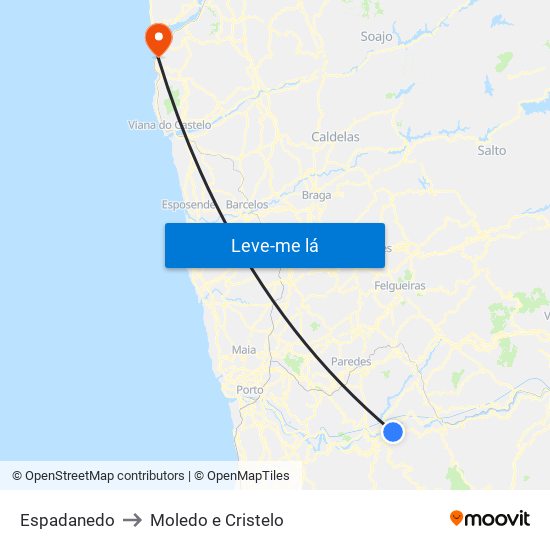 Espadanedo to Moledo e Cristelo map