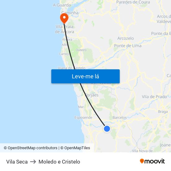 Vila Seca to Moledo e Cristelo map