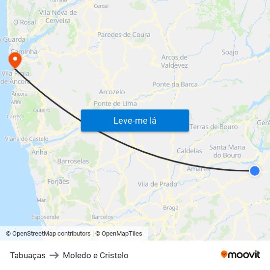 Tabuaças to Moledo e Cristelo map