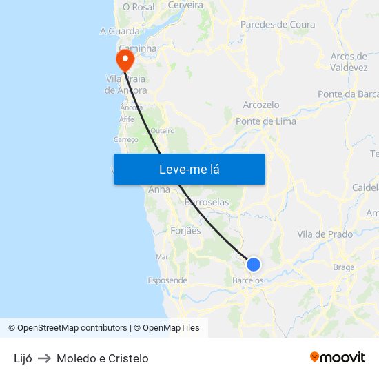 Lijó to Moledo e Cristelo map