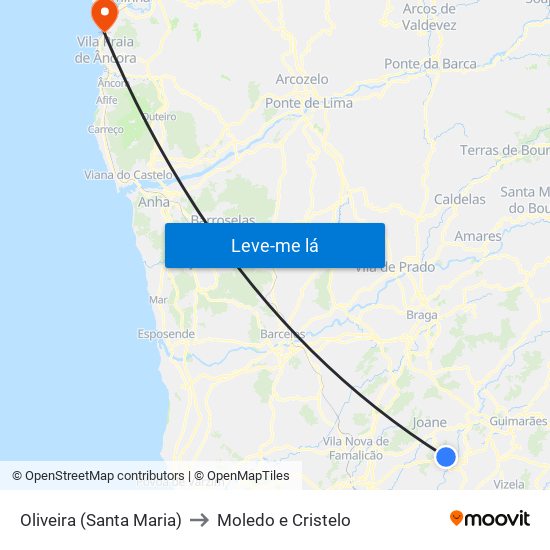 Oliveira (Santa Maria) to Moledo e Cristelo map