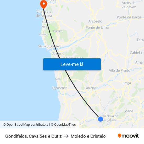 Gondifelos, Cavalões e Outiz to Moledo e Cristelo map