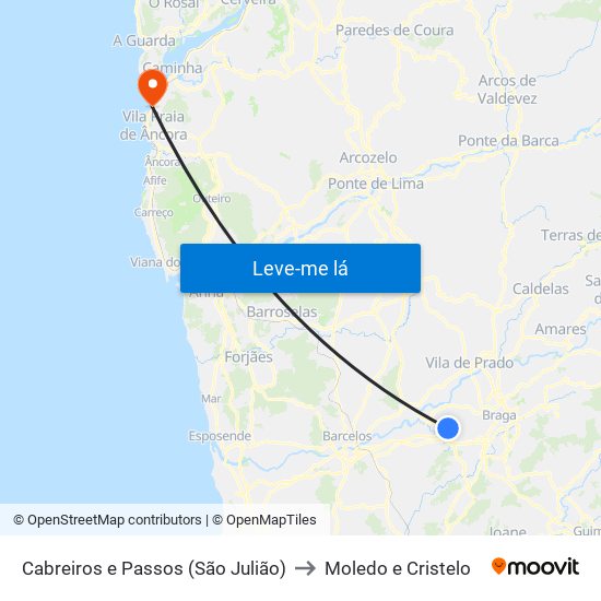 Cabreiros e Passos (São Julião) to Moledo e Cristelo map