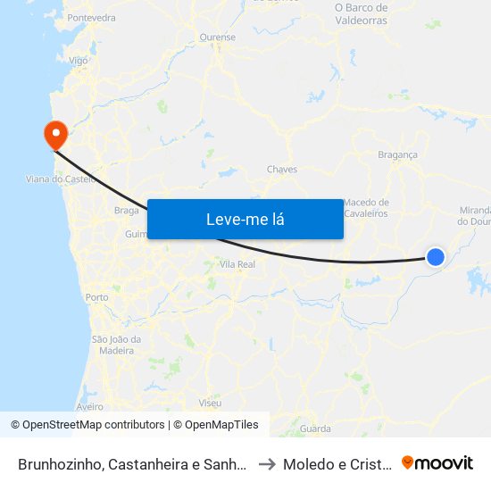 Brunhozinho, Castanheira e Sanhoane to Moledo e Cristelo map
