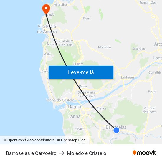 Barroselas e Carvoeiro to Moledo e Cristelo map