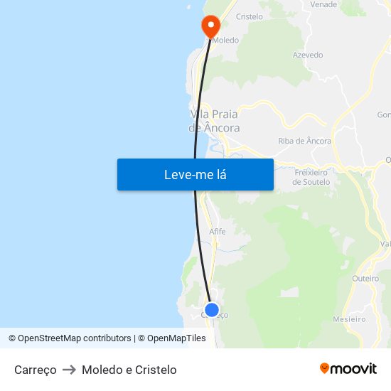 Carreço to Moledo e Cristelo map