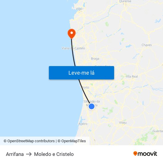 Arrifana to Moledo e Cristelo map